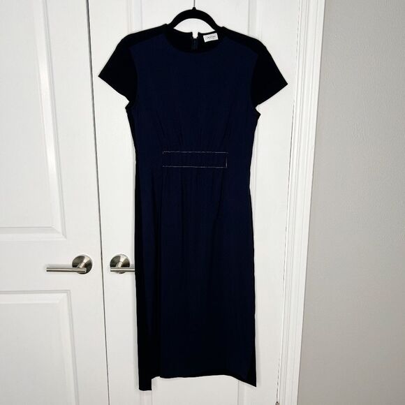Argent Sheath Midi Dress Size 2 Navy Blue and Black - Picture 1 of 8